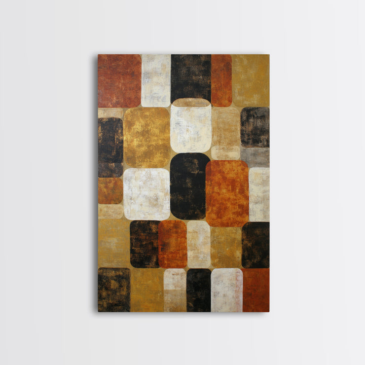 Checkerboard and Organic Blob Balance Framed Canvas Print, Midcentury Modern Art, Printable, Living Room Decor, Fine Art, Retro, MMA-2x3-78