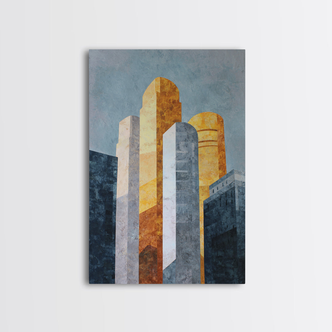 Retro City Skyline Canvas Print, Midcentury Modern Art, Boho, Living Room Decor, Abstract Art, Retro, Retro Wall Art, MMA-2x3-79