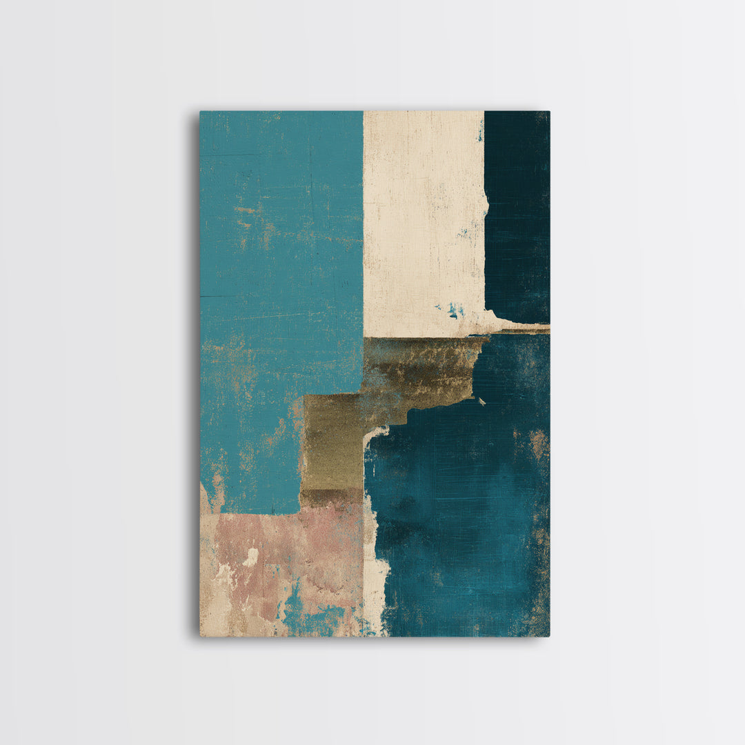 Teal Sofa Era Abstract Pattern Without Furniture Canvas Print, Midcentury Modern Art, Digital Art, Living Room Decor, Retro, MMA-2x3-80