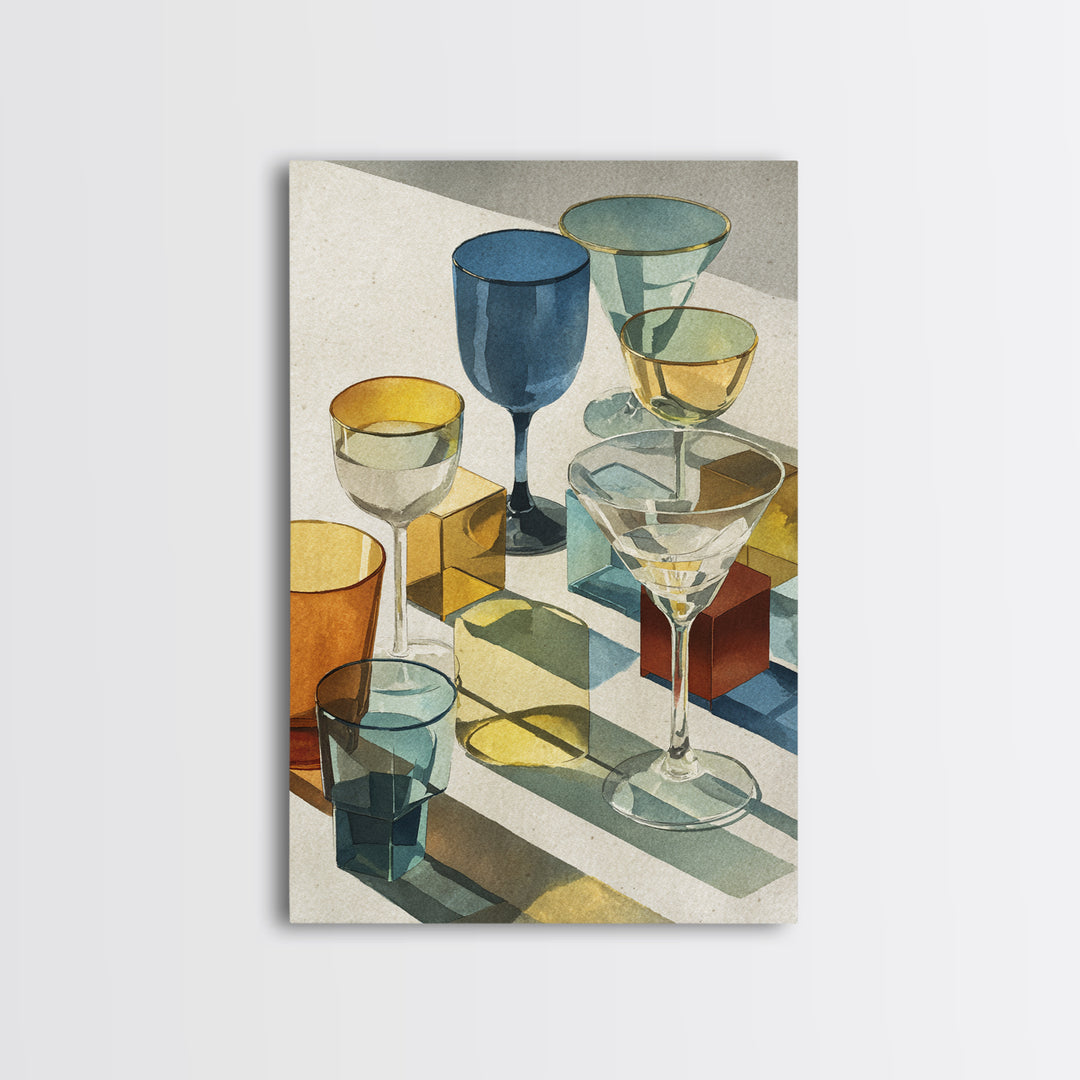 Retro Cocktail Glasses Canvas Print, Midcentury Modern Art, Mid Century Modern, Living Room Decor, Retro, Boho Wall Decor, MMA-2x3-86