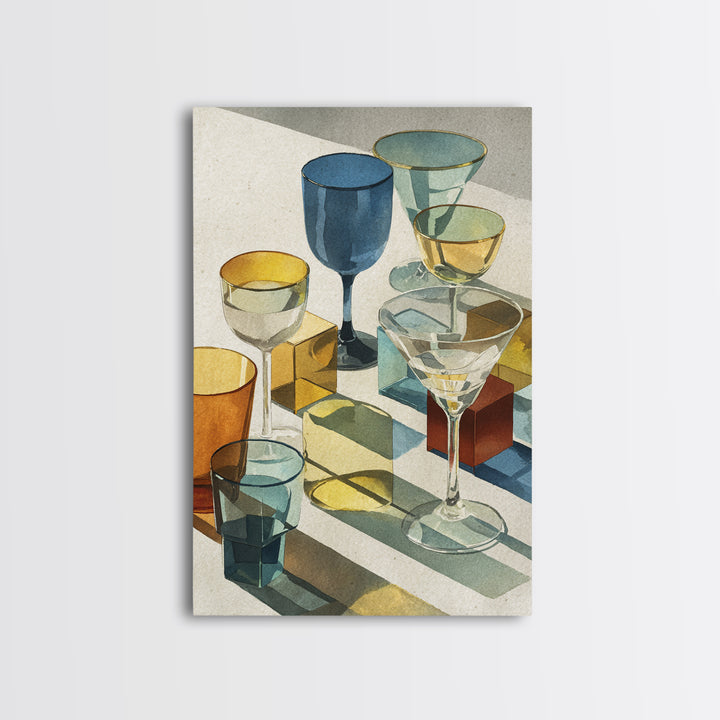 Retro Cocktail Glasses Canvas Print, Midcentury Modern Art, Mid Century Modern, Living Room Decor, Retro, Boho Wall Decor, MMA-2x3-86