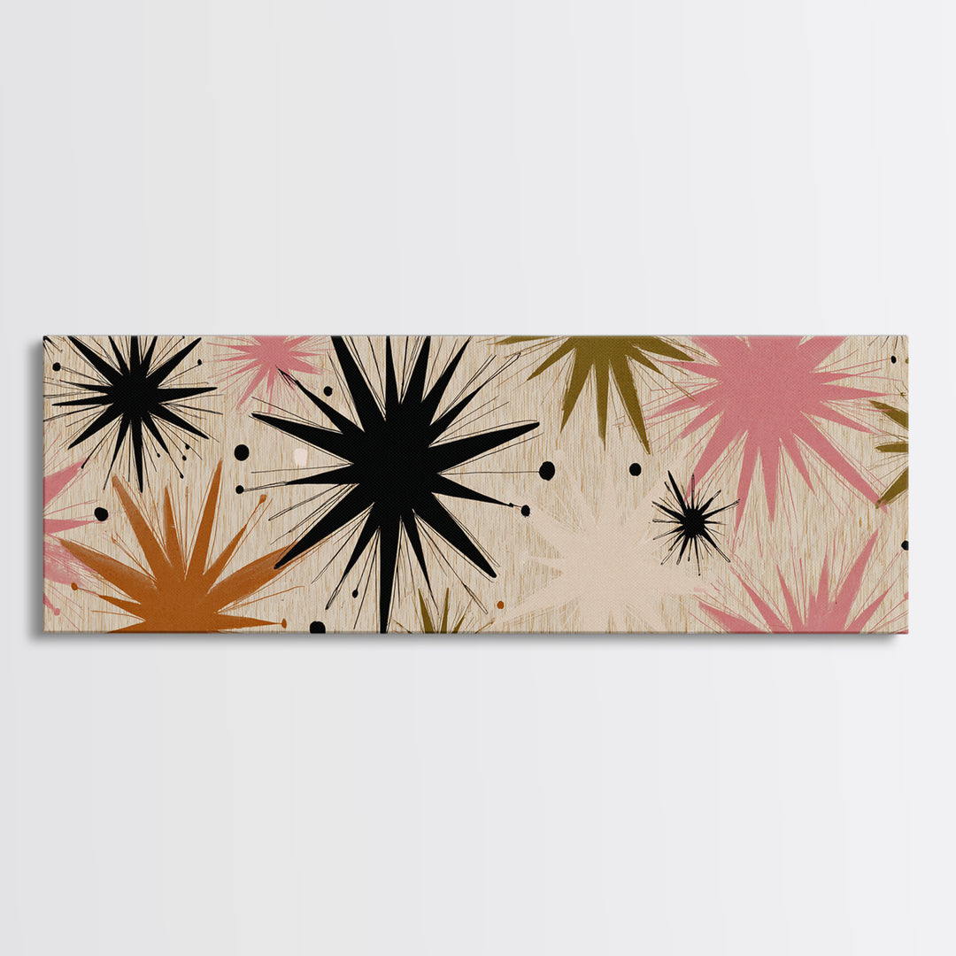 Atomic Starburst Pattern Framed Canvas Print, Midcentury Modern Art, Boho, Living Room Decor, Fine Art, Retro, Retro Wall Art, MMA-3x1-18