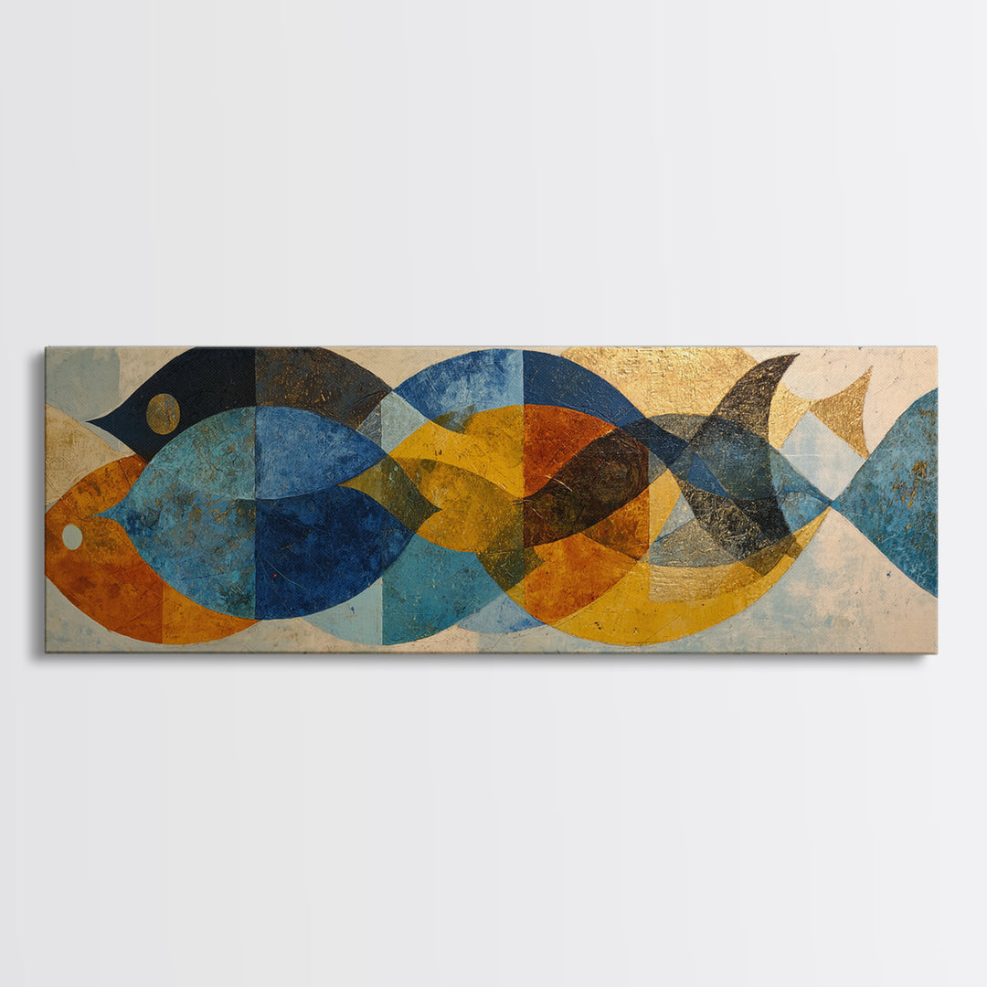 Abstract Fish Shapes Canvas Print, Midcentury Modern Art, Mid Century Modern, Living Room Decor, Retro, Boho Wall Decor, MMA-3x1-34