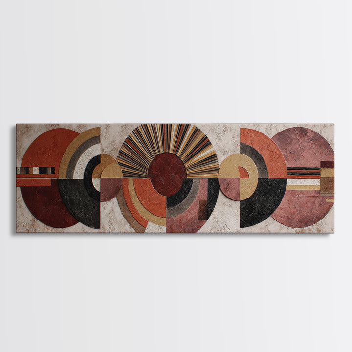 Sunburst Clock Composition Framed Canvas Print, Midcentury Modern Art, Modern Wall Art, Living Room Decor, Watercolor Art, MMA-3x1-37
