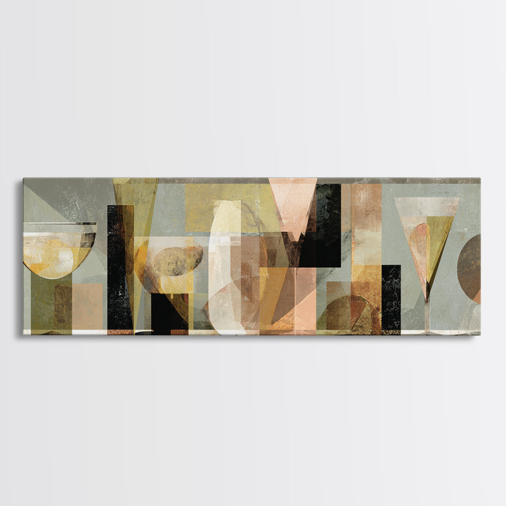 Retro Cocktail Glasses Canvas Print, Midcentury Modern Art, Abstract Wall Art, Living Room Decor, Abstract Art, Retro, MMA-3x1-46