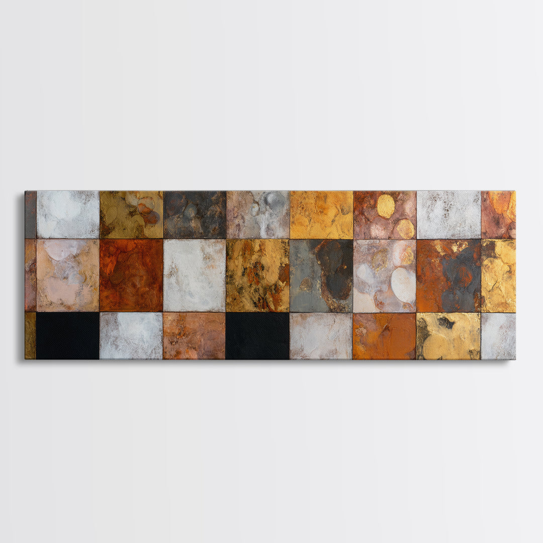 Checkerboard and Organic Blob Balance Canvas Print, Midcentury Modern Art, Boho Decor, Living Room Decor, Oil Painting, Retro, MMA-3x1-62