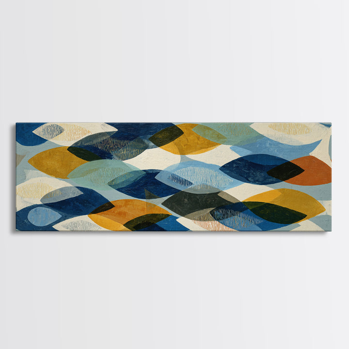 Abstract Fish Shapes Framed Canvas Print, Midcentury Modern Art, Digital Print, Living Room Decor, Retro, Minimalist Wall Art, MMA-3x1-82