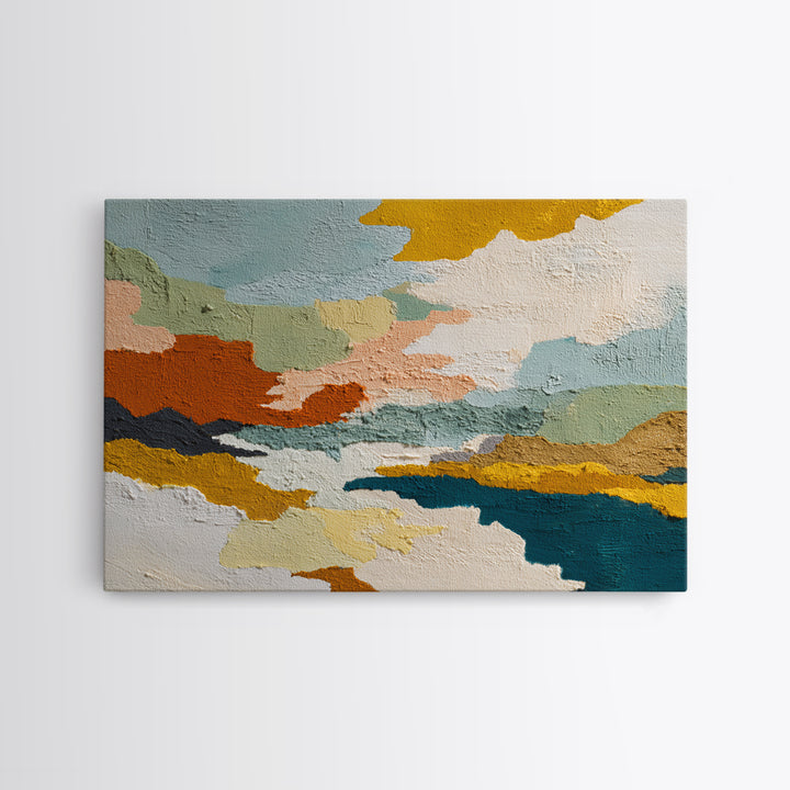 Teal Sofa Era Abstract Pattern Without Furniture Canvas Print, Midcentury Modern Art, Wall Art, Living Room Decor, Retro, MMA-3x2-100