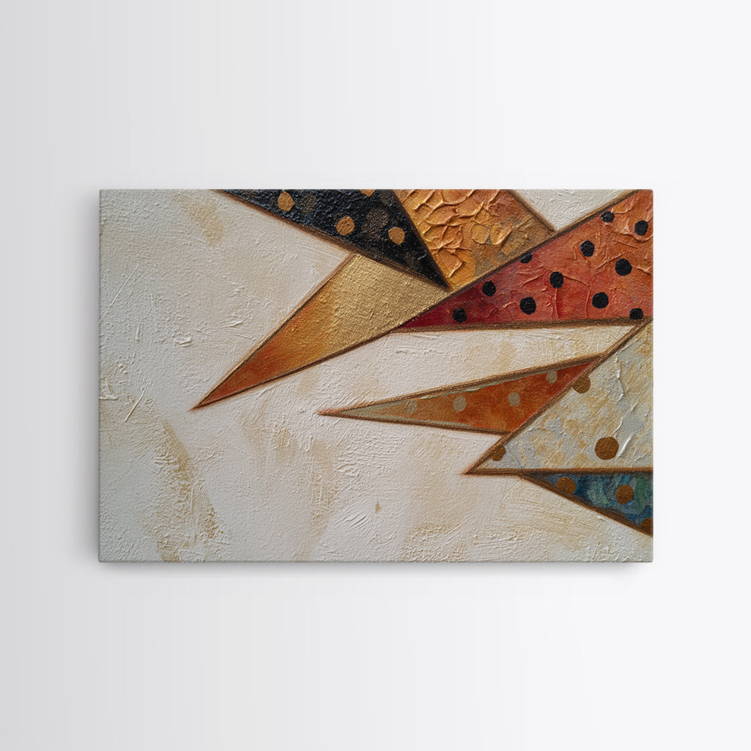 Bird Motif with Playful Geometric Feathers Canvas Print, Midcentury Modern Art, Modern Wall Art, Living Room Decor, MMA-3x2-16