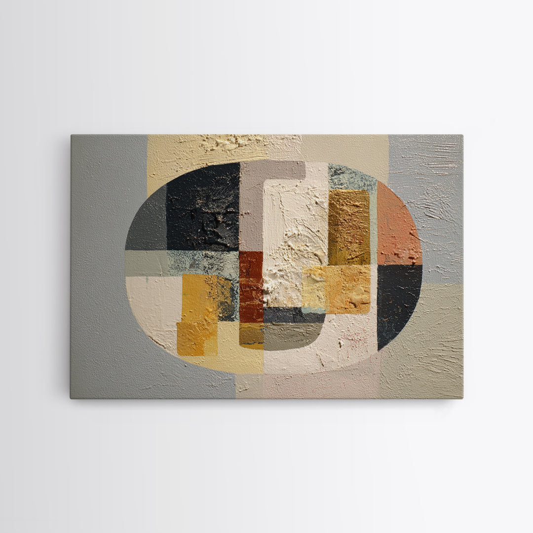 Oval and Rectangle Composition Framed Canvas Print, Midcentury Modern Art, Boho Wall Decor, Living Room Decor, Fine Art, Retro, MMA-3x2-20