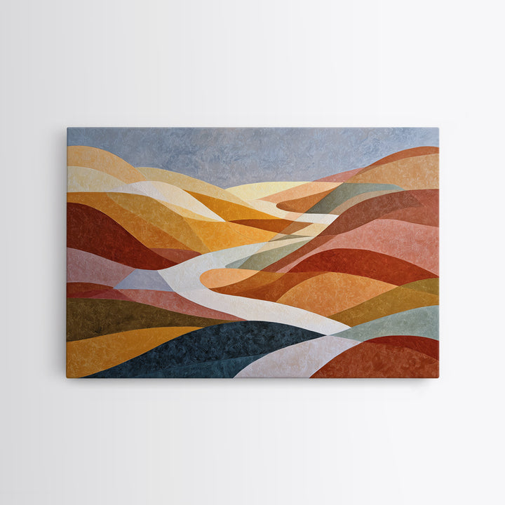 Large Sun and Hill Shapes Canvas Print, Midcentury Modern Art, Abstract Painting, Living Room Decor, Abstract Art, Retro, MMA-3x2-33