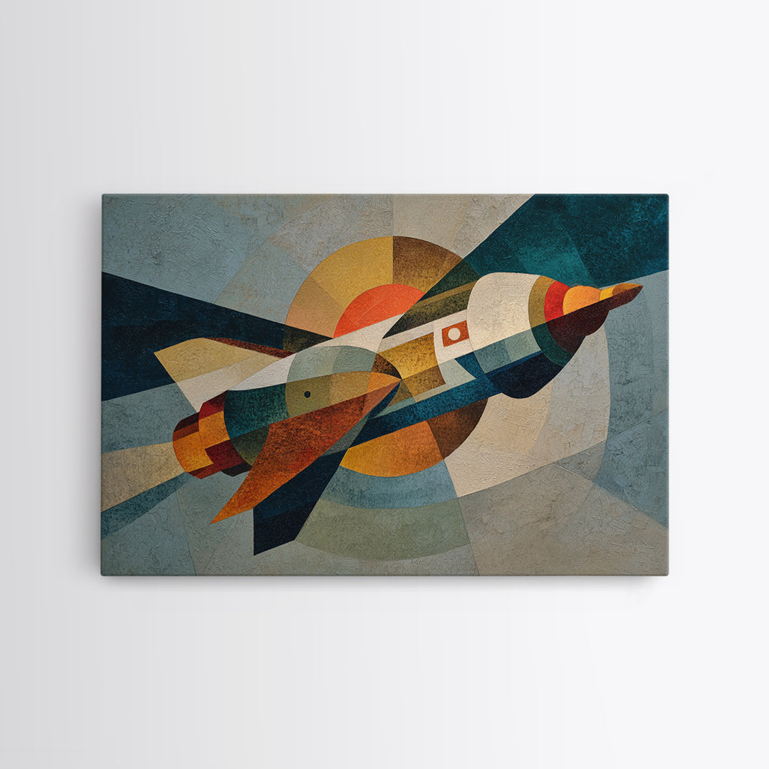 Rocket Ship in Retro Space Age Design Canvas Print, Midcentury Modern Art, Living Room Decor, Fine Art, Retro, Neutral Decor, MMA-3x2-42