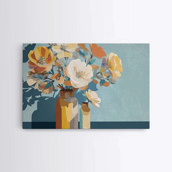 Vase of Flowers Rendered Canvas Print, Midcentury Modern Art, Gallery Decor, Living Room Decor, Fine Art, Retro, Wall Art, MMA-3x2-48
