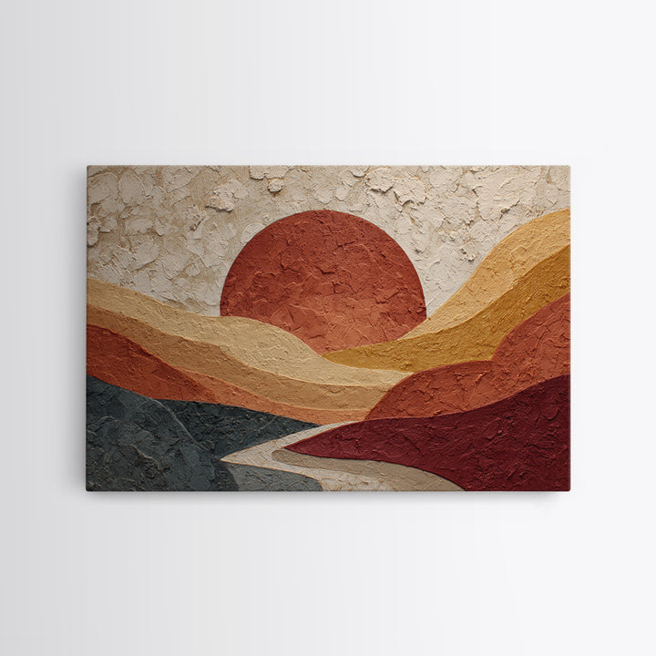 Large Sun and Hill Shapes Canvas Print, Midcentury Modern Art, Abstract Painting, Living Room Decor, Abstract Art, Retro, MMA-3x2-57