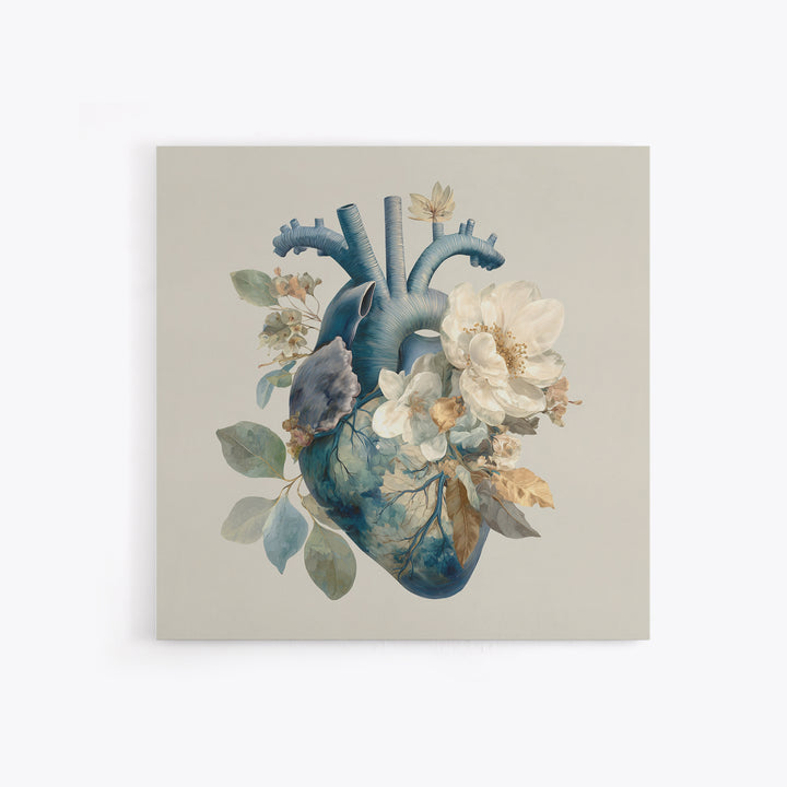 Anatomical Heart Rendered as Tasteful Botanical Art Canvas Print, Medical Office Art, Heart Anatomy Print, Office Decor, Calm, MOA-1x1-13