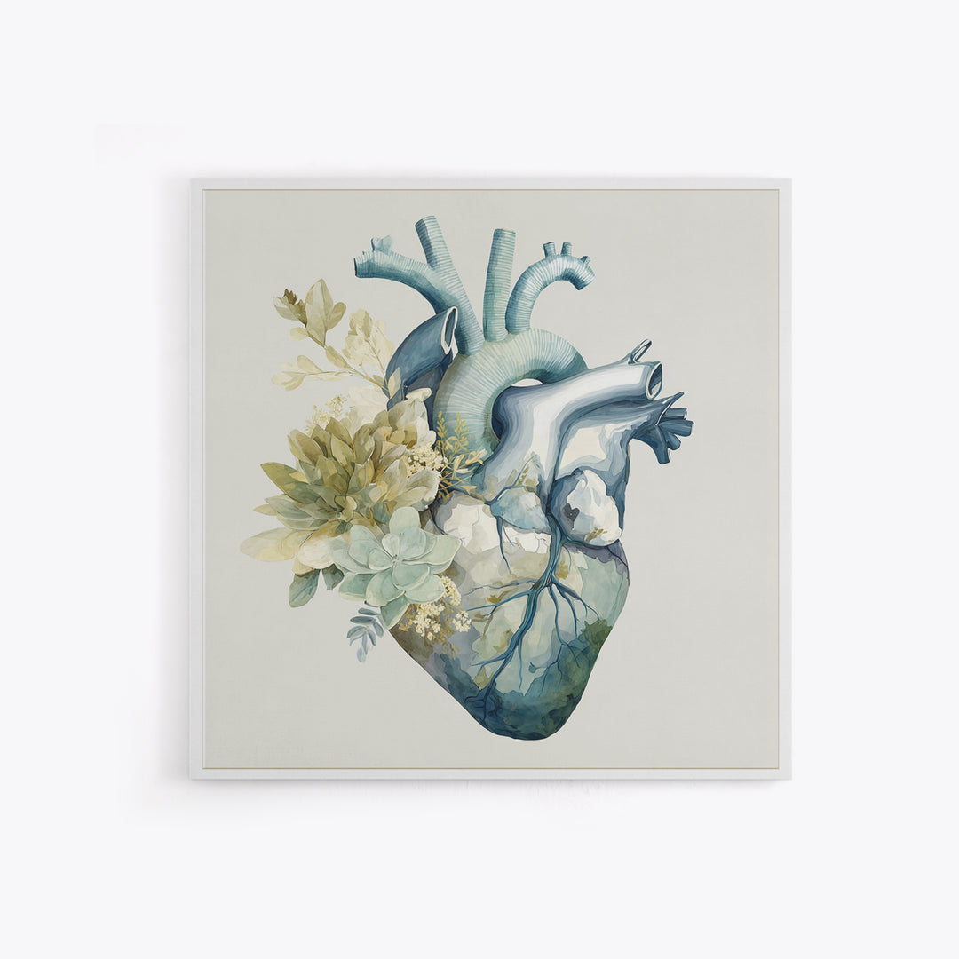 Anatomical Heart Rendered as Tasteful Botanical Art Canvas Print, Medical Office Art, Medical School, Office Decor, Calm, MOA-1x1-37