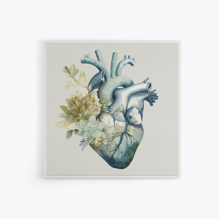 Anatomical Heart Rendered as Tasteful Botanical Art Canvas Print, Medical Office Art, Medical School, Office Decor, Calm, MOA-1x1-37