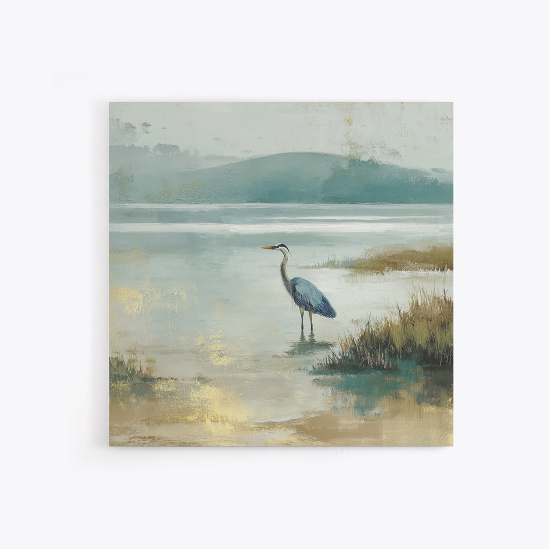 Blue Heron Standing Framed Canvas Print, Medical Office Art, Nurse Wall Art, Office Decor, Fine Art, Calm, Room Decor, MOA-1x1-38