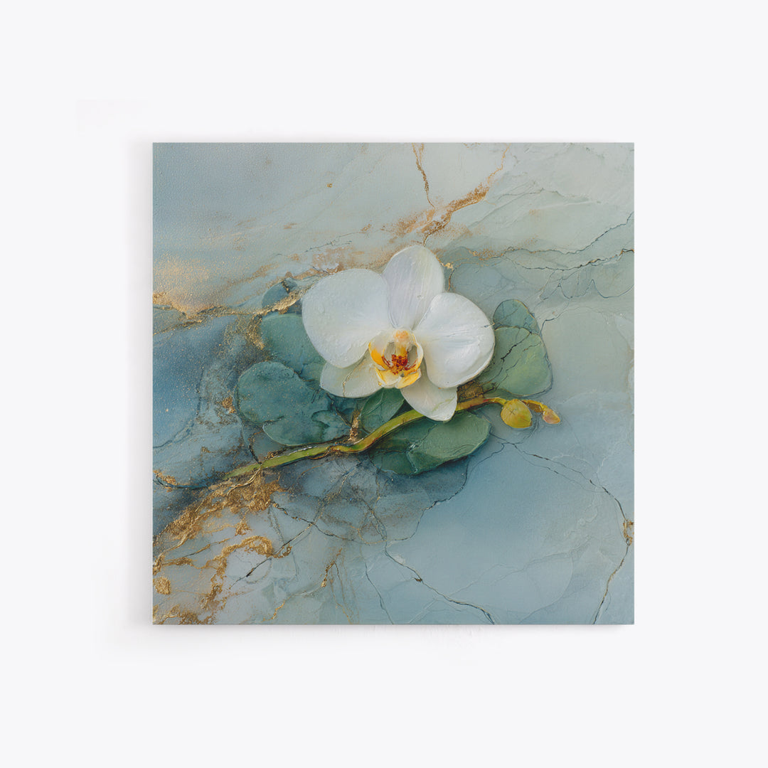 White Orchid on Gray Stone Surface Canvas Print, Medical Office Art, School Nurse Art, Office Decor, Oil Painting, Calm, MOA-1x1-54