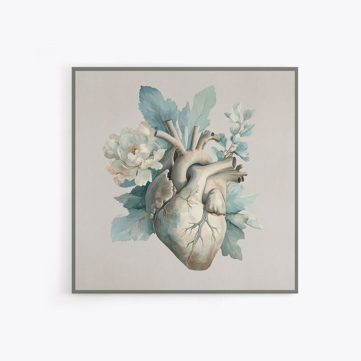 Anatomical Heart Rendered as Tasteful Botanical Art Canvas Print, Medical Office Art, Medical School, Office Decor, Calm, MOA-1x1-61