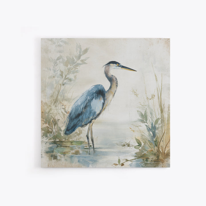 Blue Heron Standing Framed Canvas Print, Medical Office Art, Nurse Wall Art, Office Decor, Fine Art, Calm, Room Decor, MOA-1x1-62