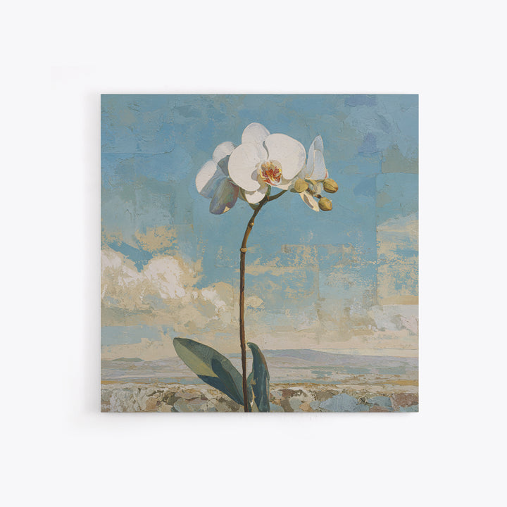 White Orchid on Gray Stone Surface Framed Canvas Print, Medical Office Art, Gallery Decor, Office Decor, Fine Art, Calm, MOA-1x1-78