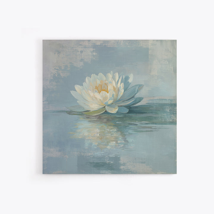 Lotus Flower Floating on Still Water Framed Canvas Print, Medical Office Art, Statement Artwork, Office Decor, Oil Painting, MOA-1x1-83
