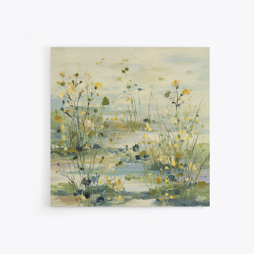 Sunlit Meadow with Wildflowers and Calm Mood Framed Canvas Print, Medical Office Art, Biology Art, Office Decor, Fine Art, Calm, MOA-1x1-84