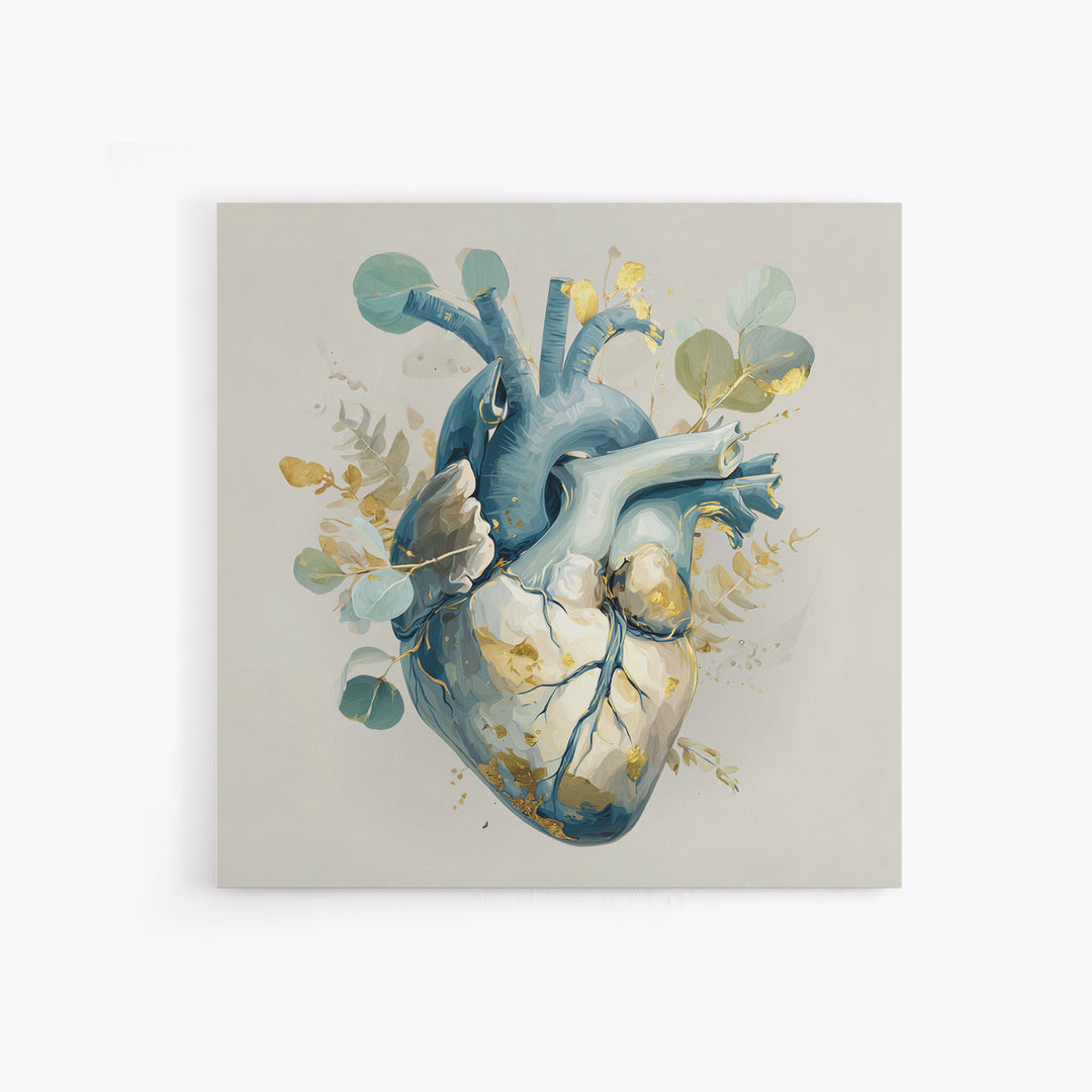 Anatomical Heart Rendered as Tasteful Botanical Art Canvas Print, Medical Office Art, Boho Decor, Office Decor, Oil Painting, MOA-1x1-85