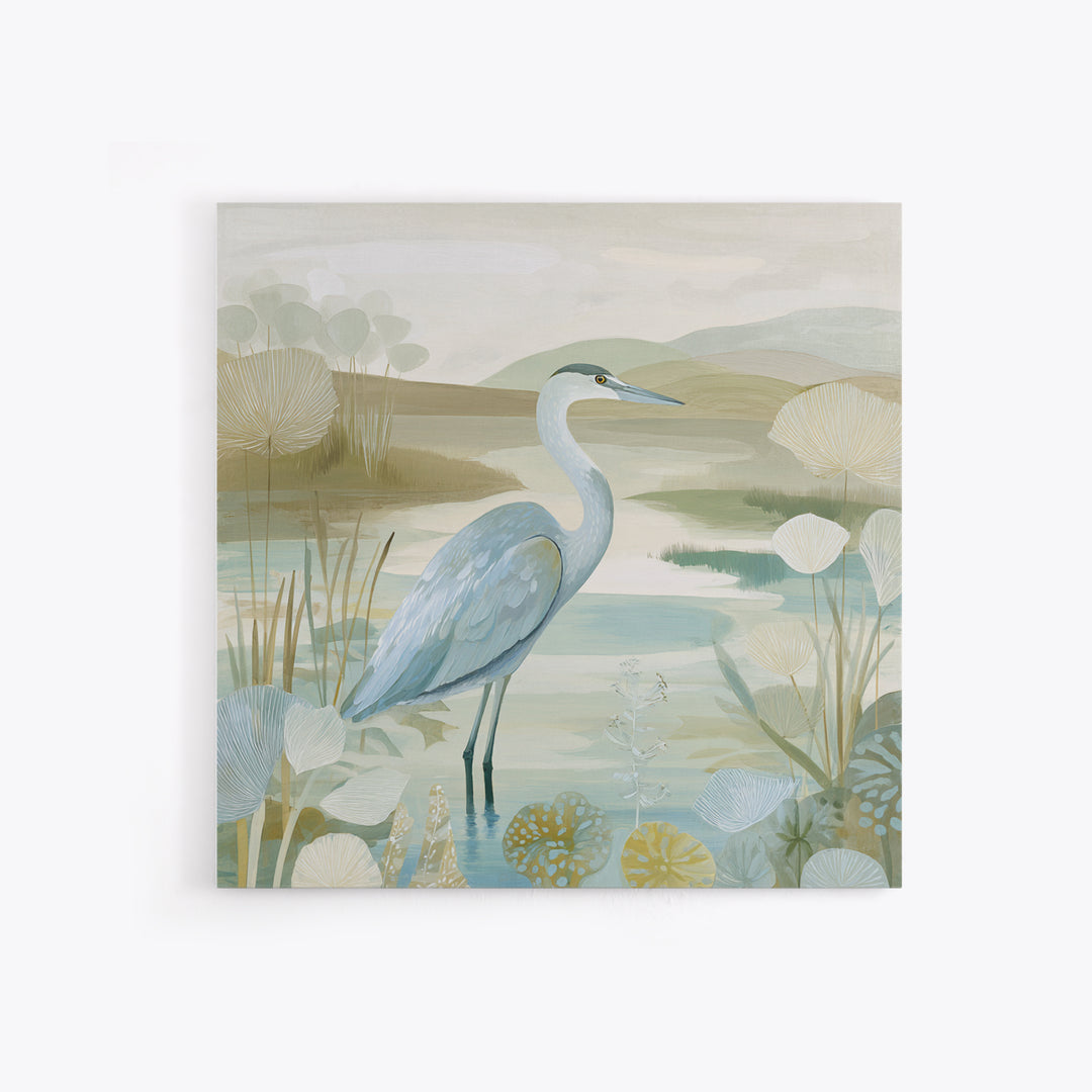 Blue Heron Standing Canvas Print, Medical Office Art, Modern Decor, Office Decor, Fine Art, Calm, Home Decor, Wall Decor, MOA-1x1-86