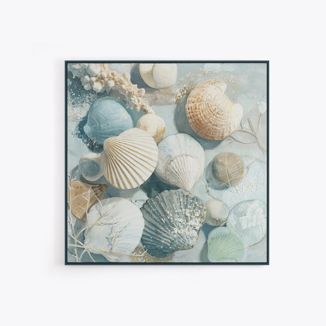 Coastal Shells and Water Study Canvas Print, Medical Office Art, Science Art, Office Decor, Fine Art, Calm, Textured Painting, MOA-1x1-92