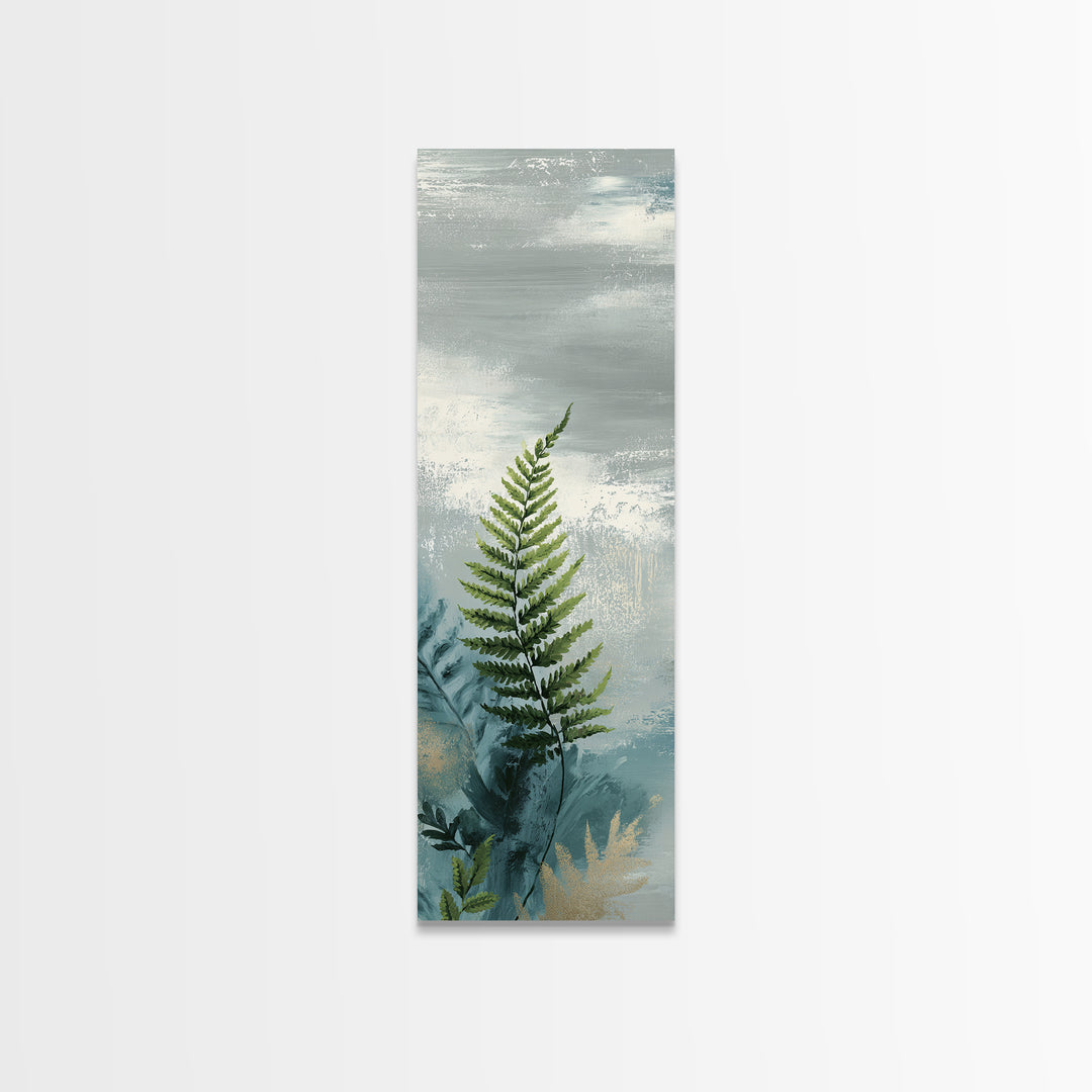Minimal Green Fern Specimen Framed Canvas Print, Medical Office Art, Luxury Decor, Office Decor, Calm, Digital Wall Art, MOA-1x3-20