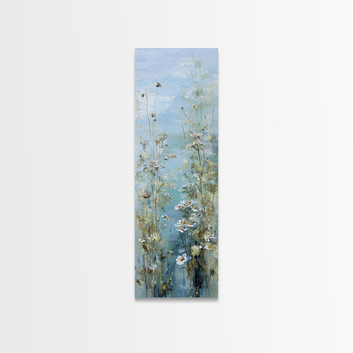 Sunlit Meadow with Wildflowers and Calm Mood Framed Canvas Print, Medical Office Art, Office Decor, Oil Painting, Calm, MOA-1x3-24