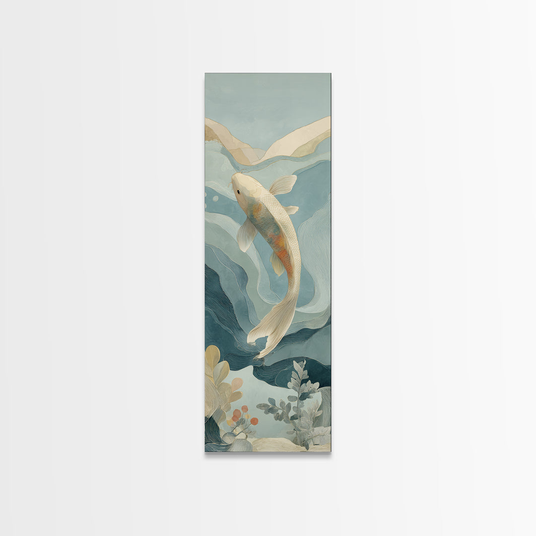 Calm Koi Fish Swimming Through Clear Water Framed Canvas Print, Medical Office Art, School Nurse Art, Office Decor, MOA-1x3-34