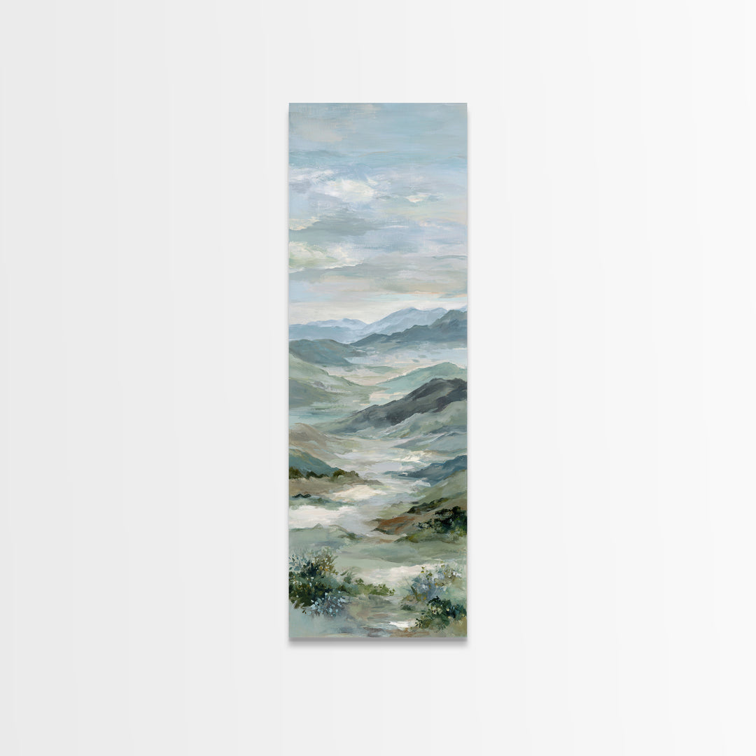 Soft Mountain Landscape Framed Canvas Print, Medical Office Art, Neutral Decor, Office Decor, Oil Painting, Calm, Wall Art, MOA-1x3-62