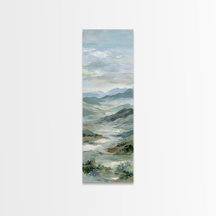 Soft Mountain Landscape Framed Canvas Print, Medical Office Art, Neutral Decor, Office Decor, Oil Painting, Calm, Wall Art, MOA-1x3-62