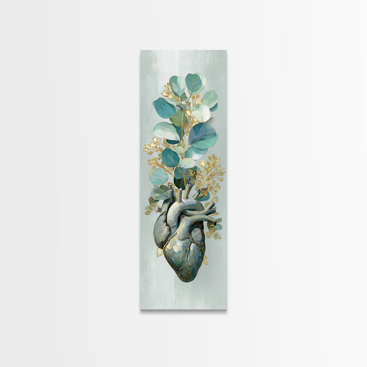 Anatomical Heart Rendered as Tasteful Botanical Art Canvas Print, Medical Office Art, Office Decor, Oil Painting, Calm, MOA-1x3-73