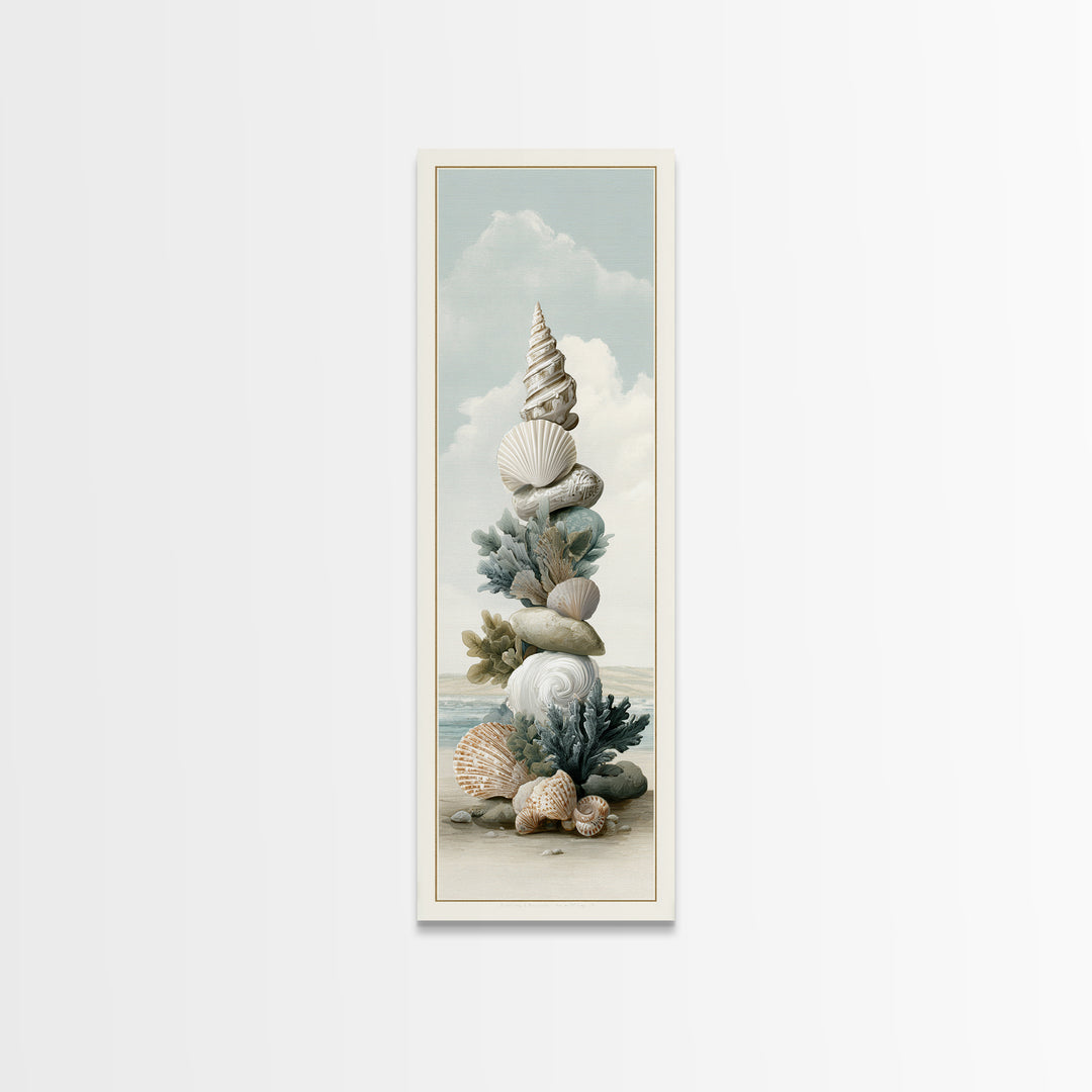 Coastal Shells and Water Study Framed Canvas Print, Medical Office Art, Statement Artwork, Office Decor, Fine Art, Calm, MOA-1x3-8