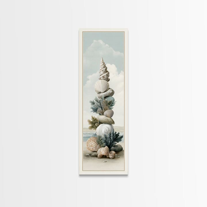 Coastal Shells and Water Study Framed Canvas Print, Medical Office Art, Statement Artwork, Office Decor, Fine Art, Calm, MOA-1x3-8