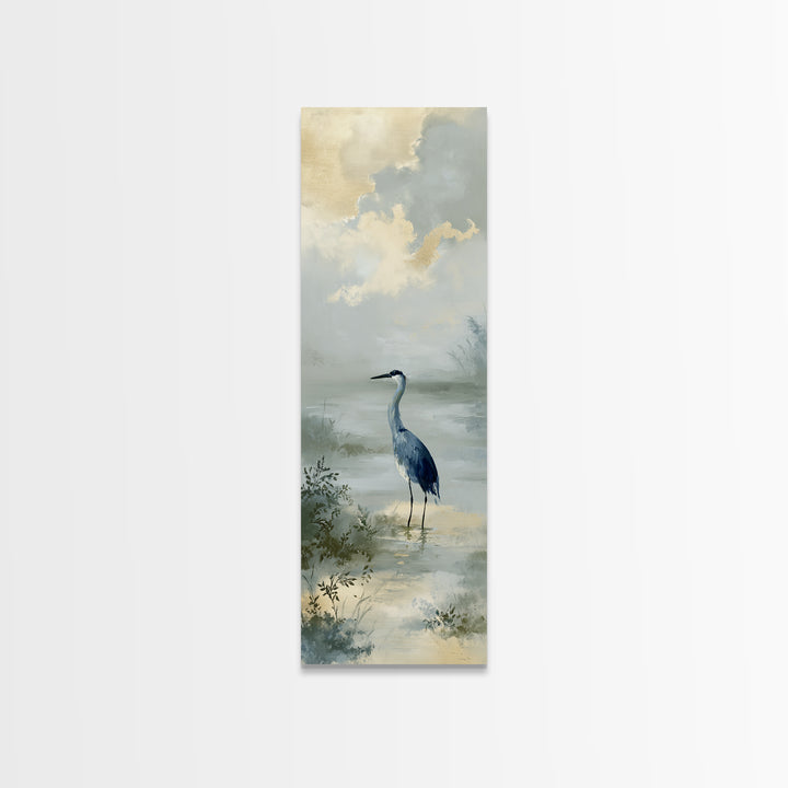 Blue Heron Standing Canvas Print, Medical Office Art, Statement Artwork, Office Decor, Fine Art, Calm, Digital Art, MOA-1x3-98