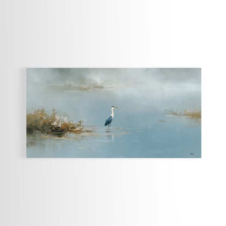 Blue Heron Standing Framed Canvas Print, Medical Office Art, Art Print, Office Decor, Calm, Printable Art, Minimalist Art, MOA-2x1-10