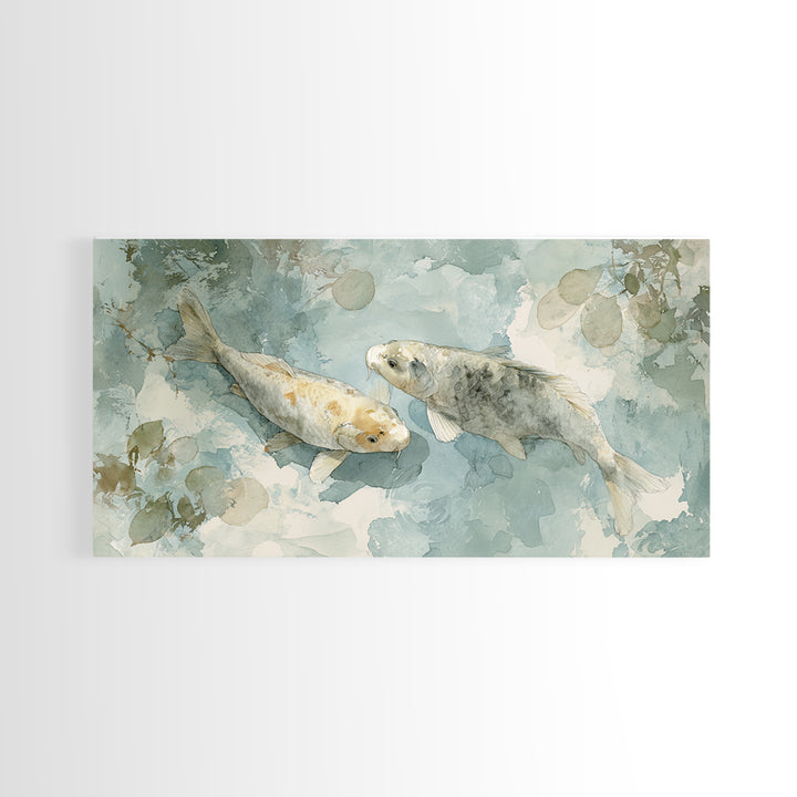 Calm Koi Fish Swimming Through Clear Water Framed Canvas Print, Medical Office Art, Statement Artwork, Office Decor, Calm, MOA-2x1-18