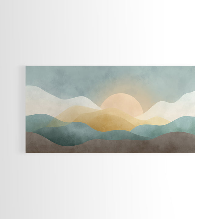 Minimal Sunrise over Rounded Hills Framed Canvas Print, Medical Office Art, Biology Art, Office Decor, Fine Art, Calm, MOA-2x1-19