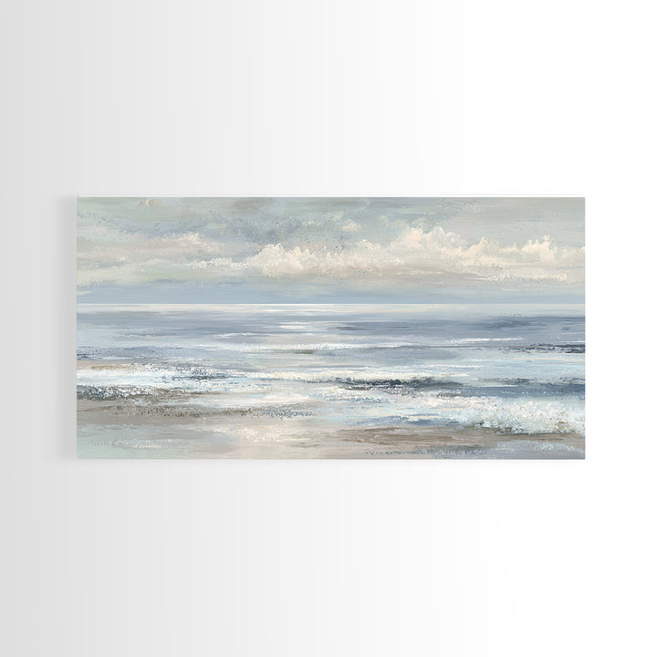 Peaceful Ocean Horizon Framed Canvas Print, Medical Office Art, Office Decor, Oil Painting, Calm, Teal Wall Art, MOA-2x1-24