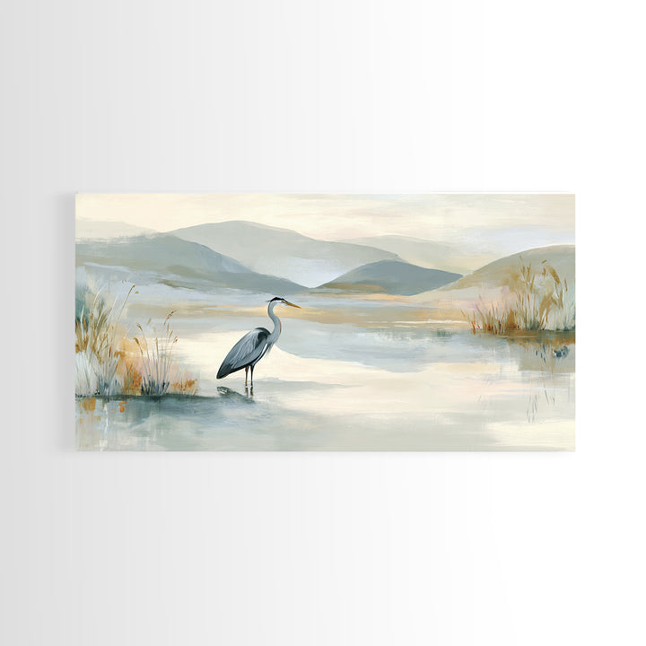 Blue Heron Standing Framed Canvas Print, Medical Office Art, Art Print, Office Decor, Calm, Printable Art, Minimalist Art, MOA-2x1-34