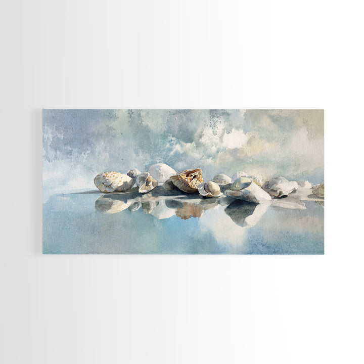 Coastal Shells and Water Study Framed Canvas Print, Medical Office Art, Home Decor, Office Decor, Fine Art, Calm, Medical Art, MOA-2x1-40