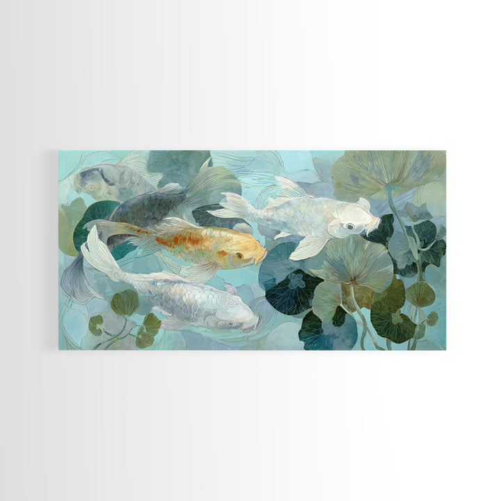 Calm Koi Fish Swimming Through Clear Water Framed Canvas Print, Medical Office Art, Statement Artwork, Office Decor, Calm, MOA-2x1-42