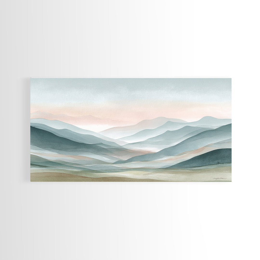 Minimal Sunrise over Rounded Hills Framed Canvas Print, Medical Office Art, Science Art, Office Decor, Fine Art, Calm, MOA-2x1-67