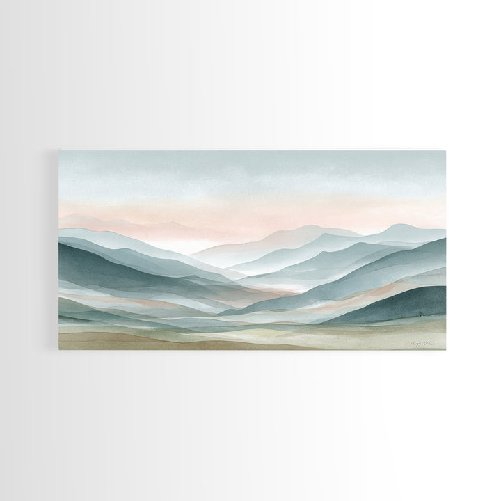 Minimal Sunrise over Rounded Hills Framed Canvas Print, Medical Office Art, Science Art, Office Decor, Fine Art, Calm, MOA-2x1-67