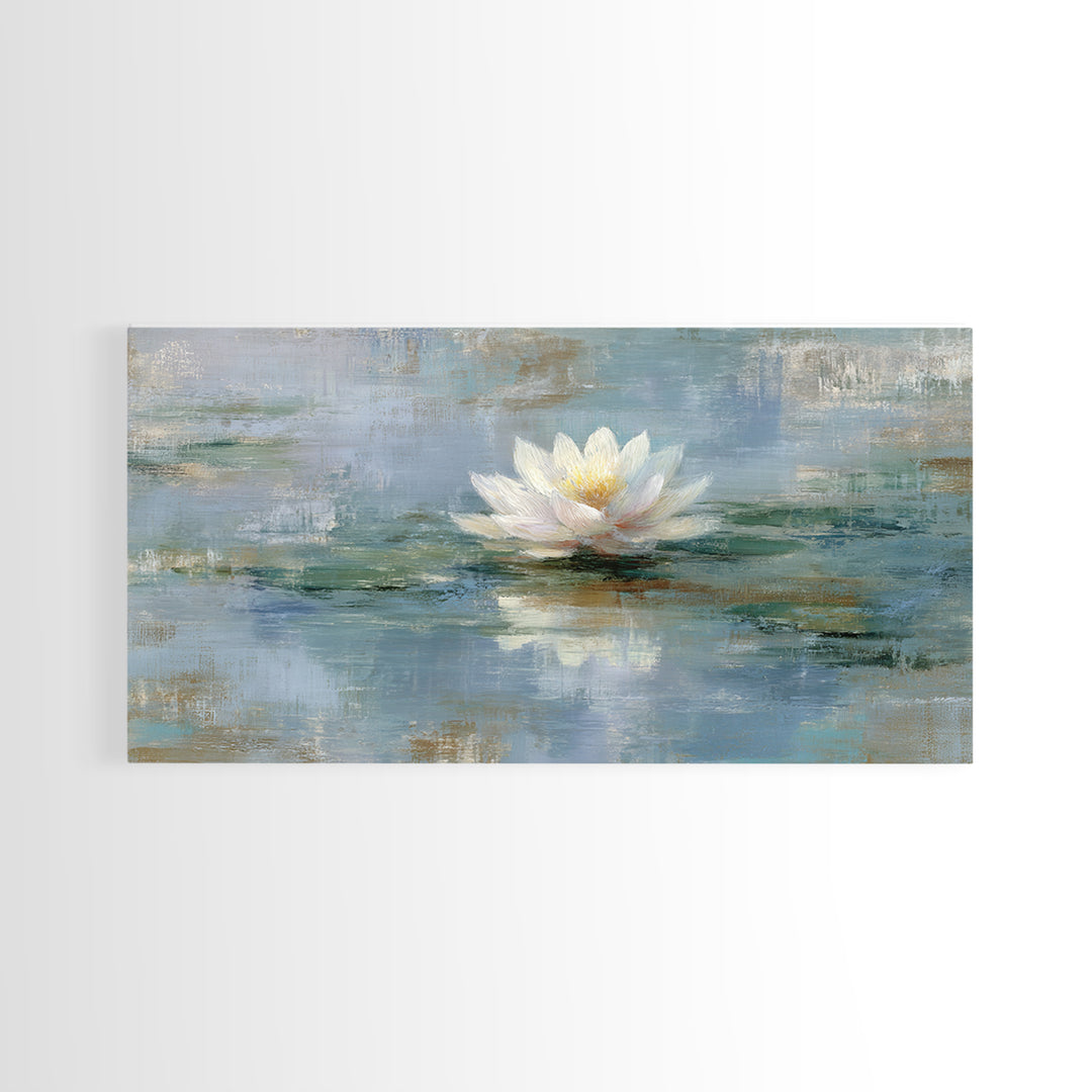 Lotus Flower Floating on Still Water Framed Canvas Print, Medical Office Art, School Nurse Art, Office Decor, Watercolor Art, MOA-2x1-79